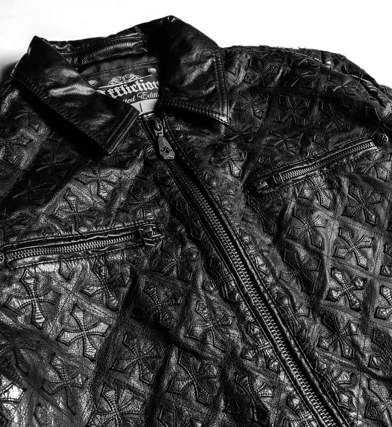 Quilted Cross Leather Jacket - Image 12