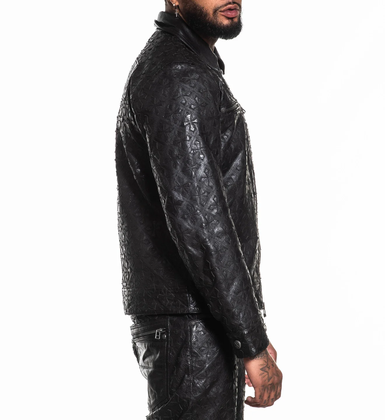 Quilted Cross Leather Jacket - Image 3