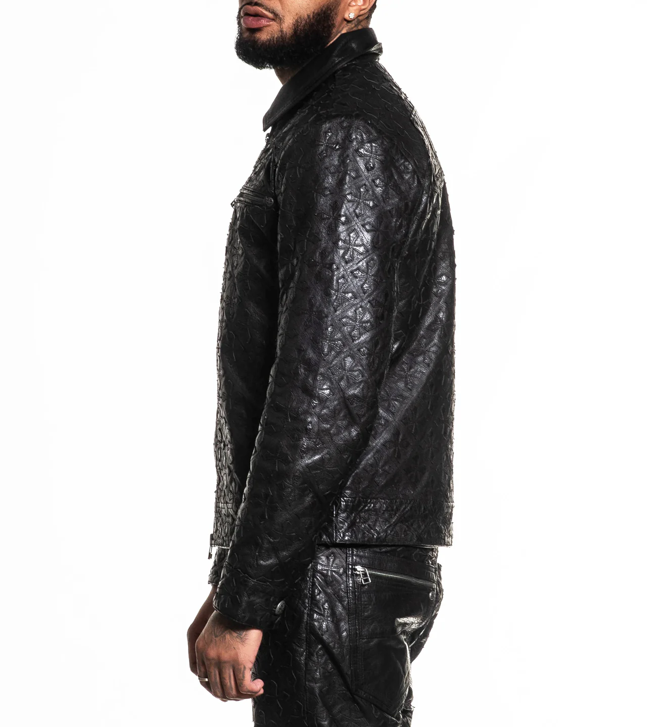 Quilted Cross Leather Jacket - Image 4