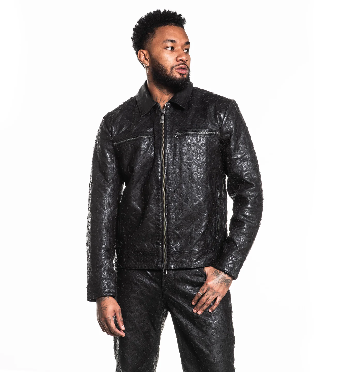 Quilted Cross Leather Jacket - Image 5