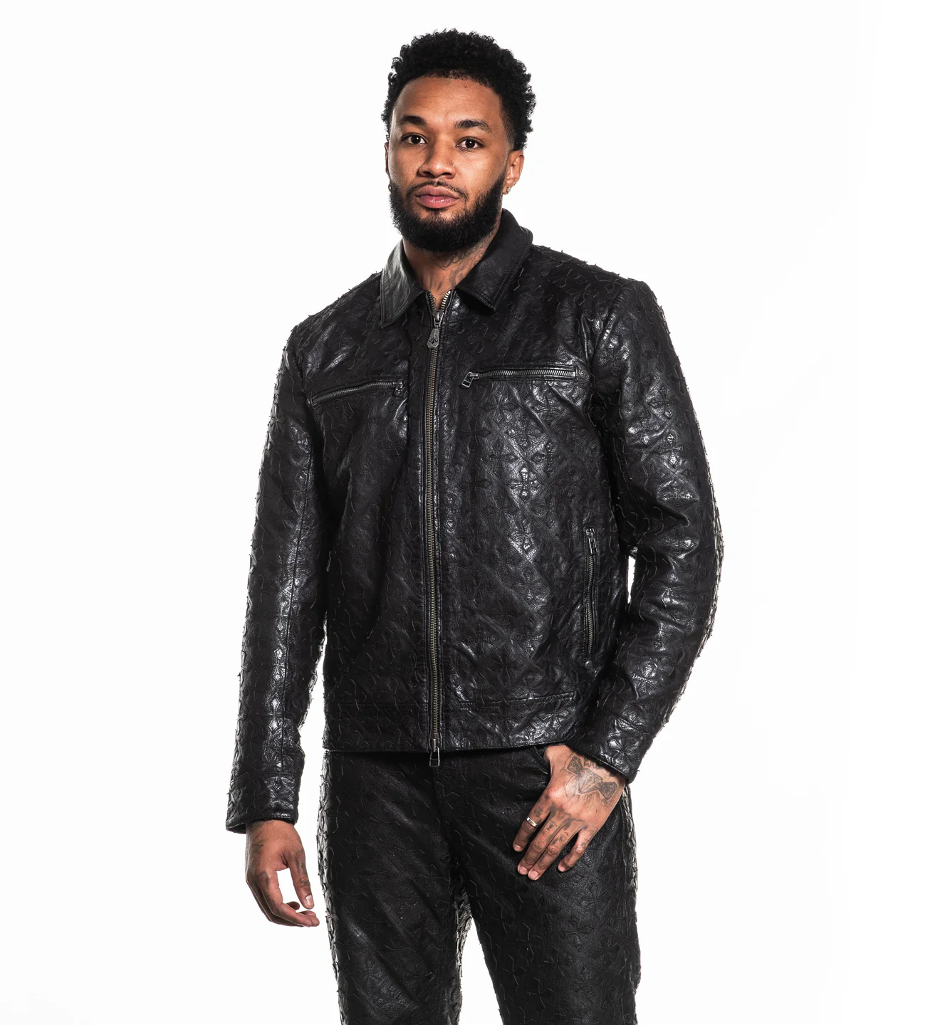 Quilted Cross Leather Jacket - Image 6