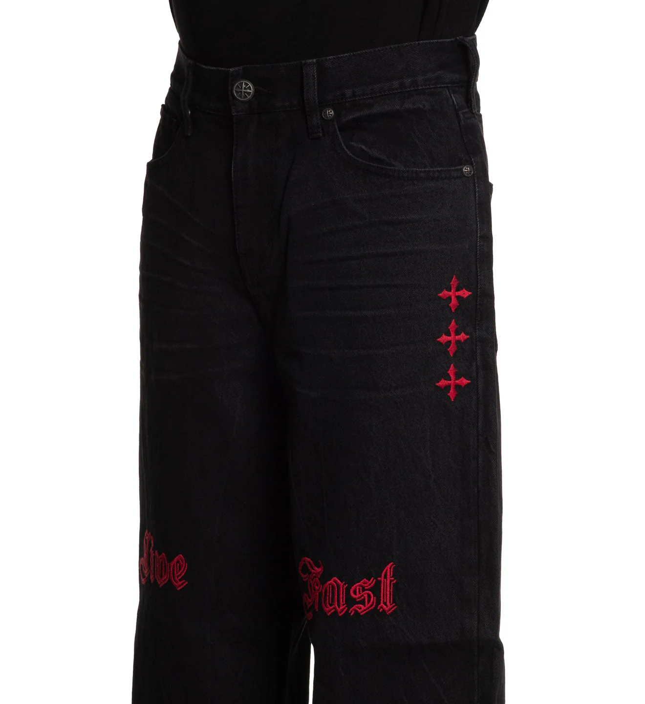 Wide Leg Live Fast Black Jeans - Image 10