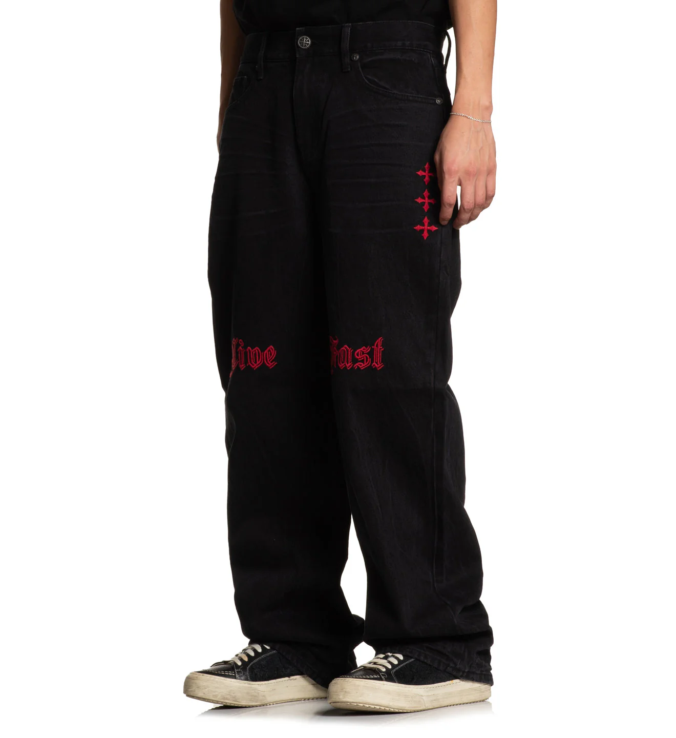 Wide Leg Live Fast Black Jeans - Image 13
