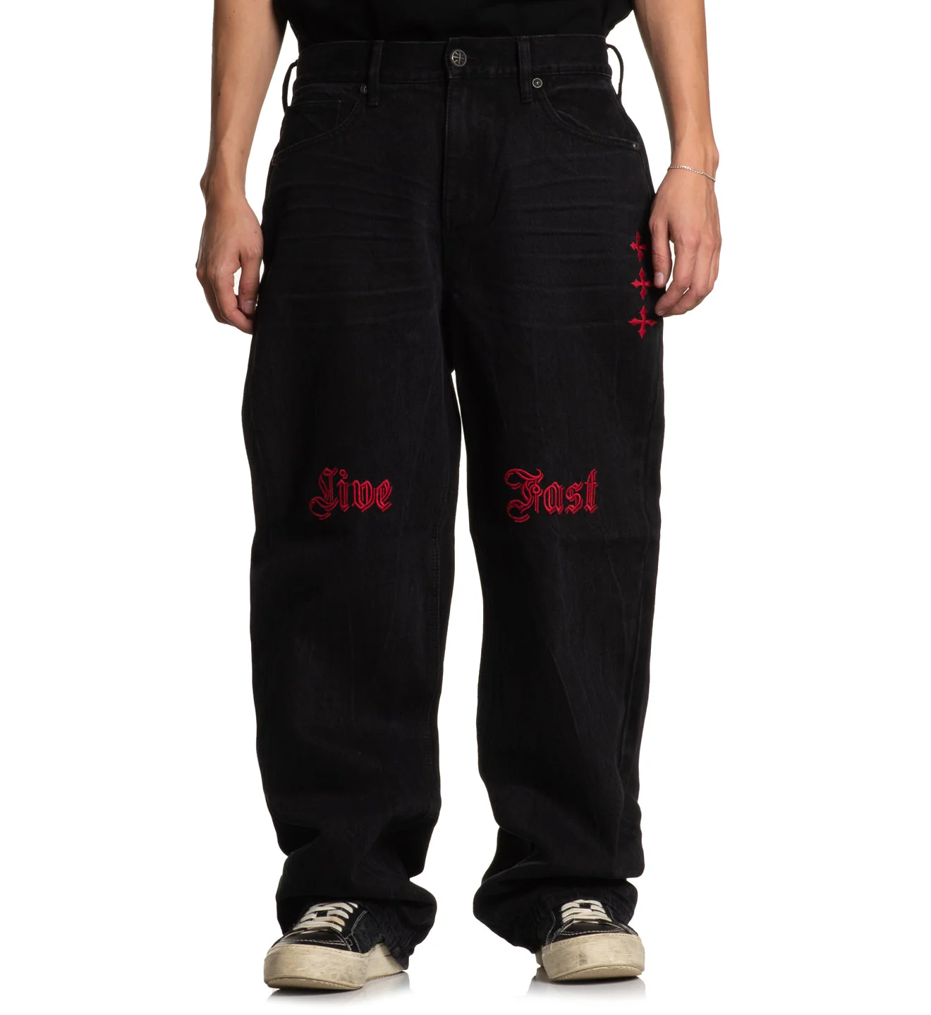 Wide Leg Live Fast Black Jeans - Image 4